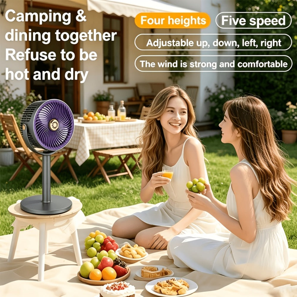 RV Fan 5-in-1 USB Rechargeable 4000mAh Battery 5-Speed Type-C Charging Port Portable Room Fan for Indoor Outdoor Camping Bedroom Desktop Ventilation