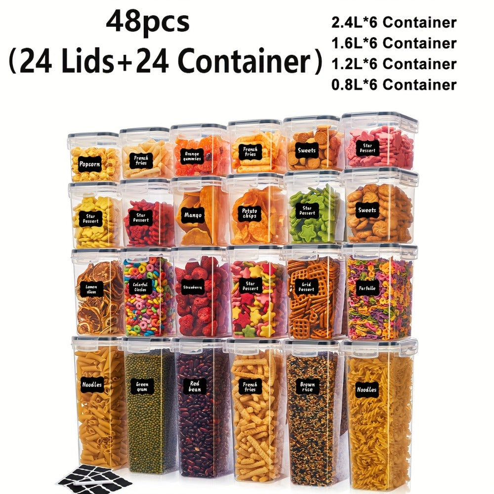 Airtight Food Storage Containers with Lids BPA Free Plastic Kitchen Pantry Organizer Set for Rice Cereal Pasta Flour Sugar Spaghetti - 6 14 18 30 48 60 84pcs Flip Top Seal Canister Set
