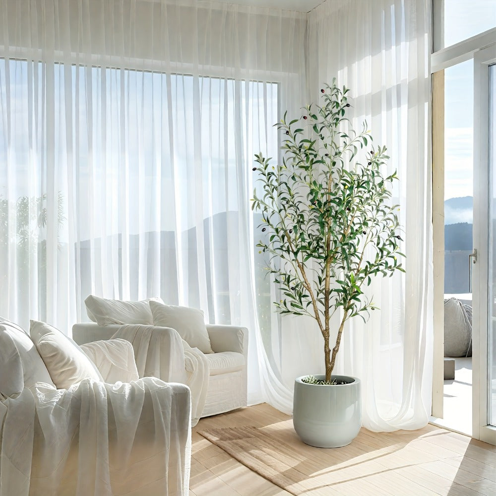 Artificial Olive Tree Indoor Tall Faux Potted Plant with Lifelike Leaves and Fruits for Living Room Office Bedroom Porch Home Decor Housewarming Gift 5FT 6FT 7FT