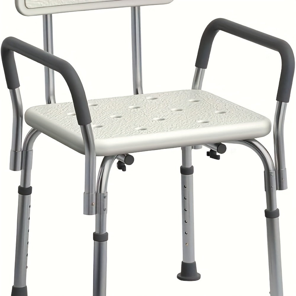 Shower Chair with Padded Armrests & Back - Heavy Duty Bath Seat 350 lb Capacity, Adjustable Height, Non-Slip Base, Lightweight Aluminum Frame for Elderly, Seniors & Disabled