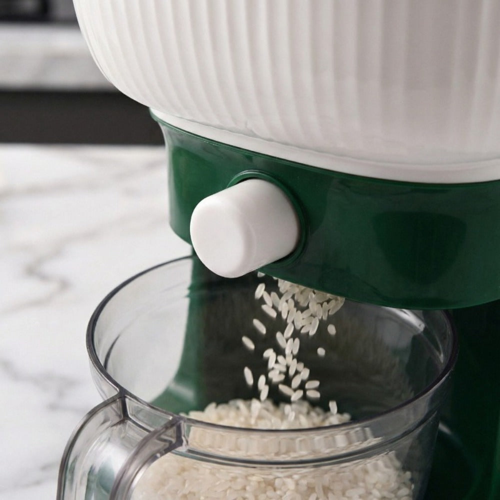 Rice Dispenser with Measuring Cup, 22LB Large Capacity 6-Chamber Sealed Grain Storage Container, Transparent Window, Moisture & Insect Resistant, One-Click Design for Rice Beans Flour Pet Food ¨C Kitchen Cabinet Organizer