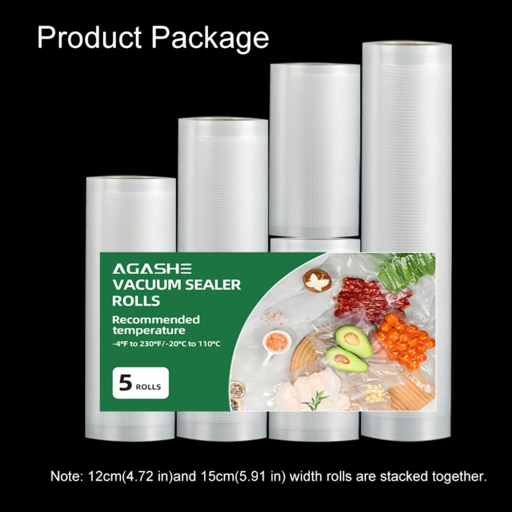 Vacuum Seal Bags Roll 5-Pack Multi-Size ¨C BPA-Free PE+PA Vacuum Storage Roll Bags 3 Meters, 5 Widths for Food Storage, Meal Prep, Sous Vide & Freshness Preservation, Compatible with Vacuum Sealers