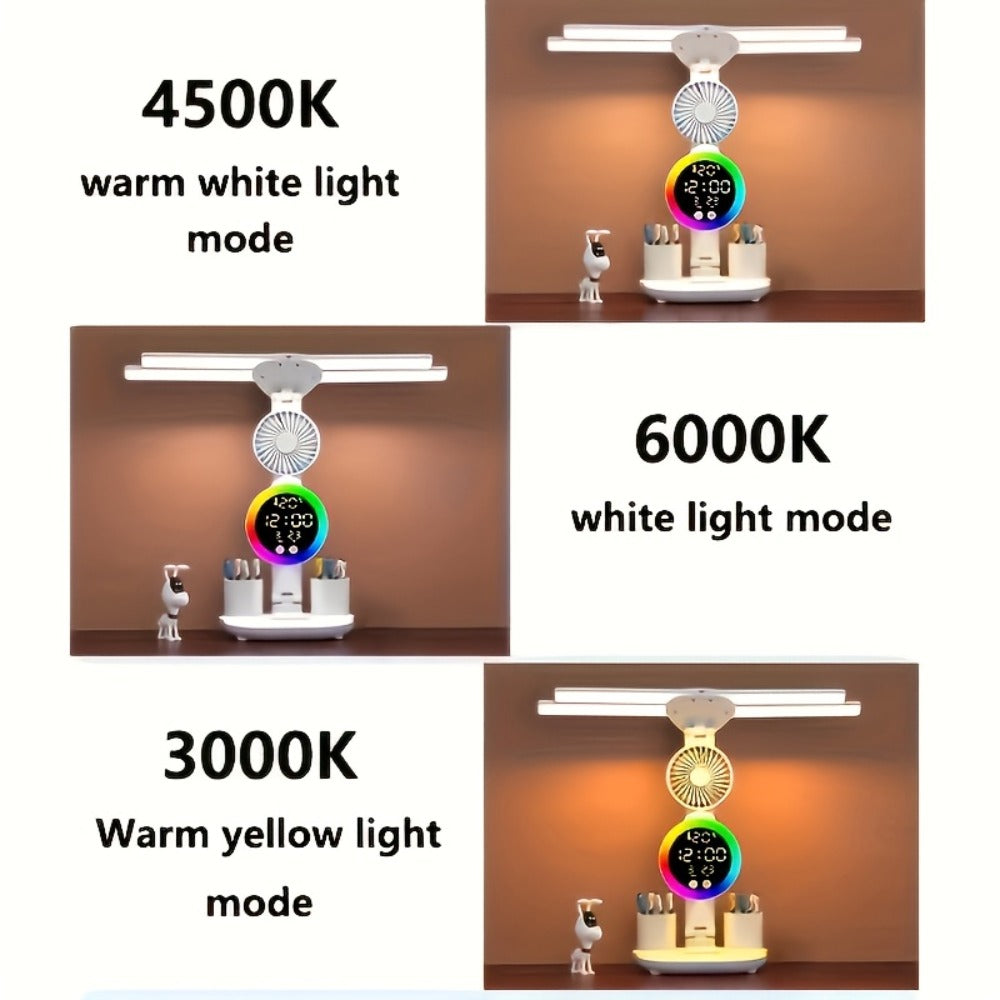 LED Desk Lamp with USB Touch Control Adjustable Brightness Color Changing Built-In Fan Night Light Eye-Caring for Home Office Dorm Study Multi-Angle