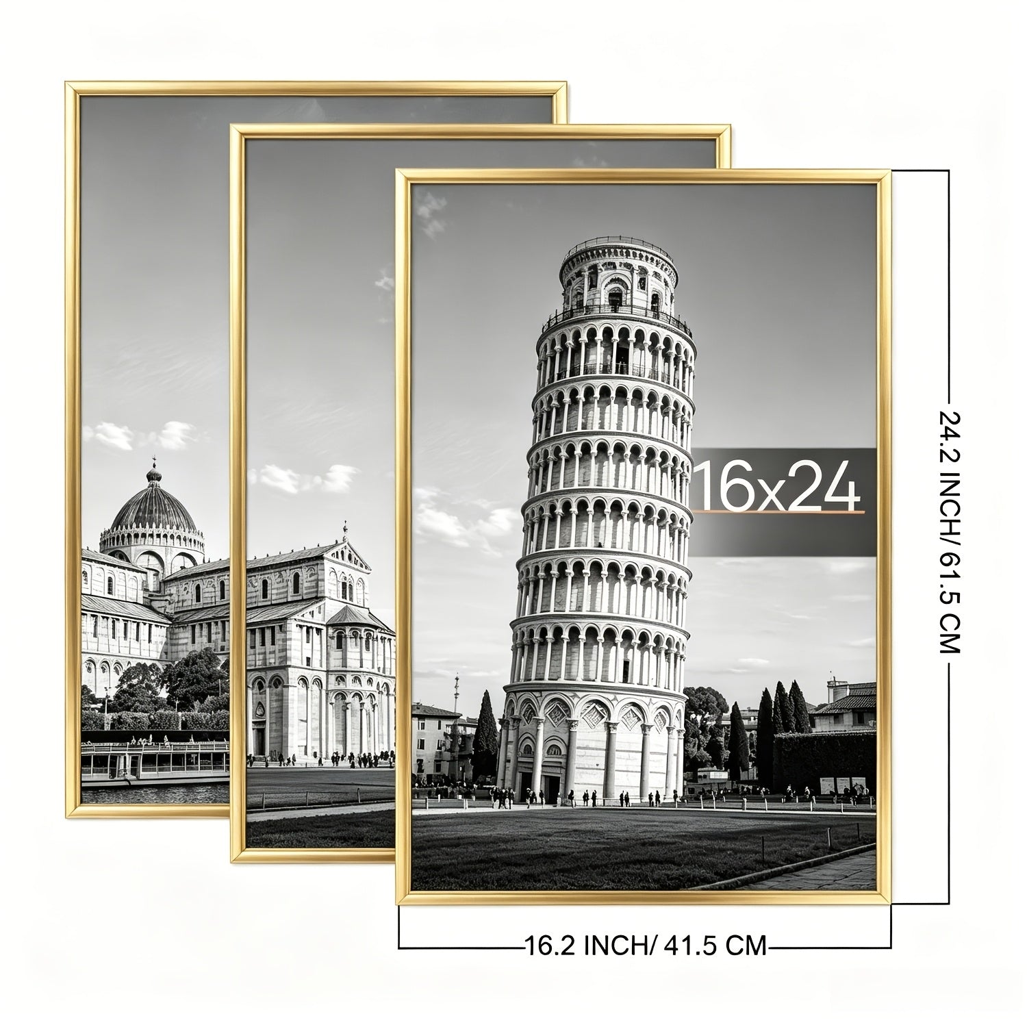 16x24 Picture Frame Set of 3, Poster Frames 16 x 24 Inch with Scratch-Proof Cover, Slide-In Assembly, Horizontal & Vertical Wall Mount Display - Black, Gold, Natural