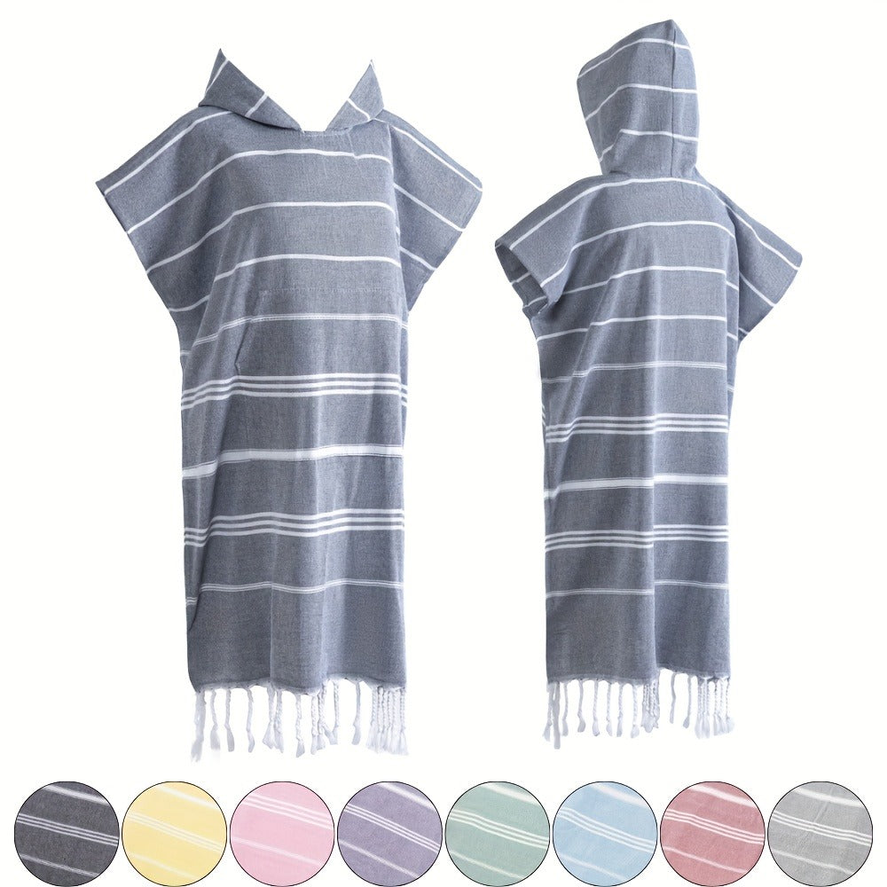 Hooded Beach Poncho Turkish Cotton Quick Dry Sandproof - Wearable Surf Changing Towel Lightweight Thin Bathrobe | S & L | Blue Green Purple Pink Gray | Swimming Diving Surfing Beach Essentials