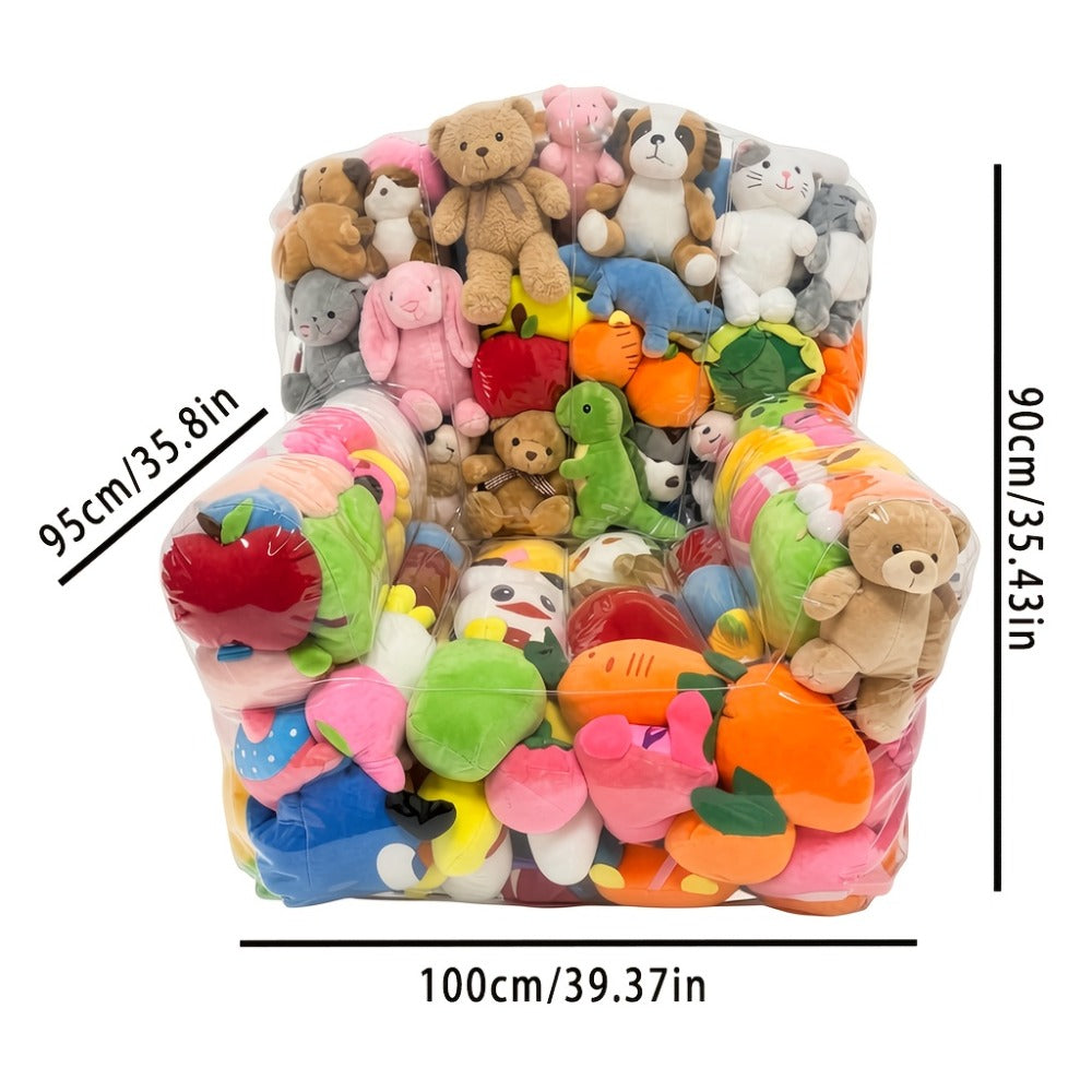 Large Transparent Plush Toy Storage Bag with Zipper Closure Stuffed Animal Organizer Bean Bag Chair Cover Openable Filling 100x90cm Clear Display Bag