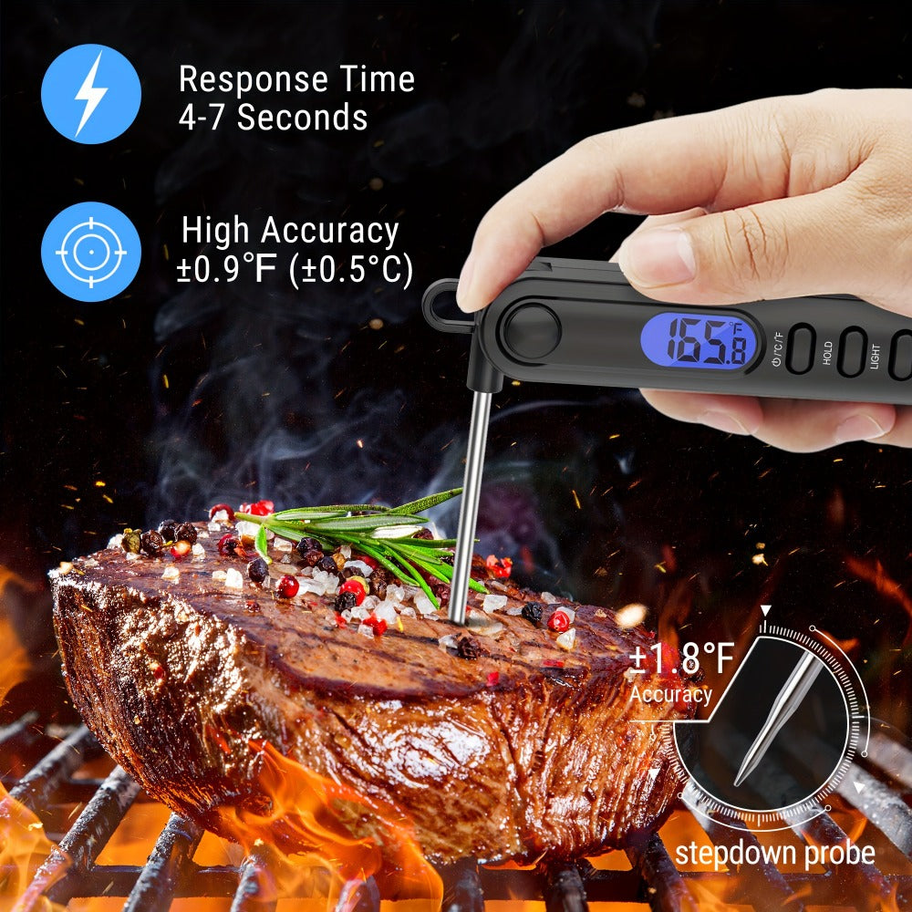 Digital Instant Read Meat Thermometer Foldable Probe Backlit Display Magnet for BBQ Grill Oven Smoker Baking Kitchen Food Thermometer Gift