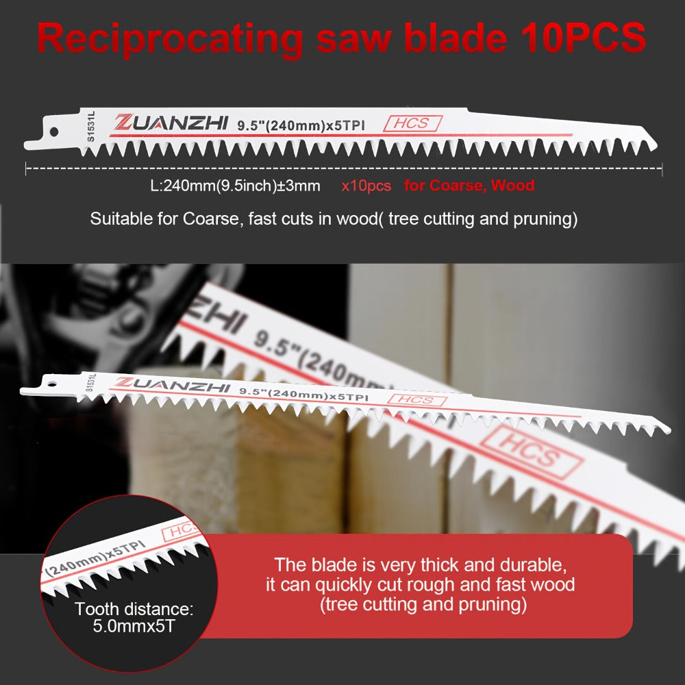 Wood Cutting Reciprocating Saw Blades 10PCS S1531L for Garden Pruning Branch Trimming Tree Cutting Sawzall Blade Set Compatible with Most Reciprocating Saws