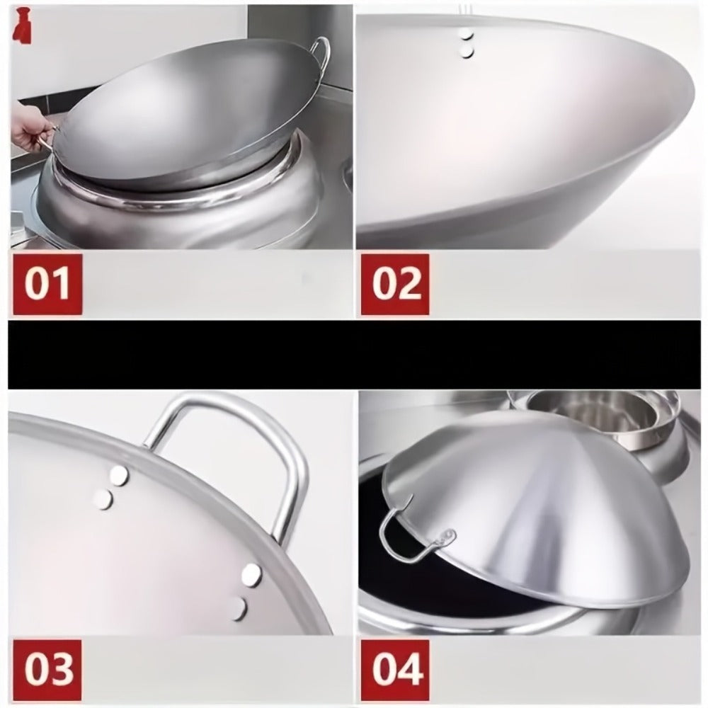 Stainless Steel Wok & Frying Pan ¨C Non-Stick Cooking Surface, Ergonomic Handle, Compatible with Gas, Induction & Electric Stovetops, Extra Thick & Deep, Easy to Clean