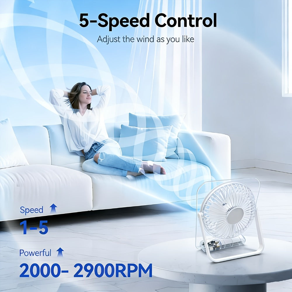 Desk Fan Portable USB Rechargeable 3000mAh Battery 5-Speed Adjustable 180 Degree Foldable Ultra Quiet Digital Display Acrylic for Home Office Travel Lightweight Cooling Fan