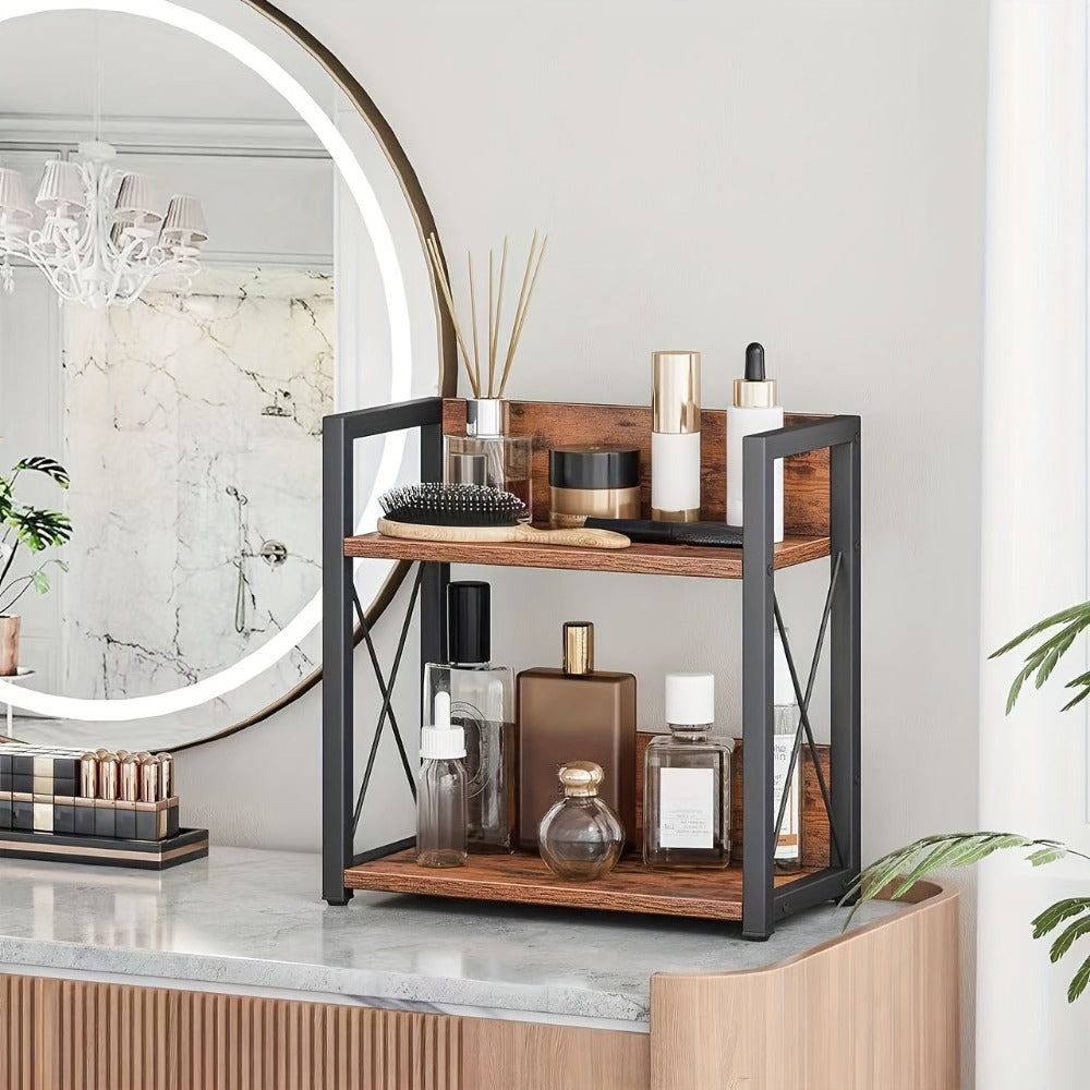 Countertop Spice Rack Organizer Wood Kitchen Counter Shelf for Spices Coffee Seasoning - Freestanding No Install Storage Rack for Kitchen Bathroom Vanity Cosmetics Organization
