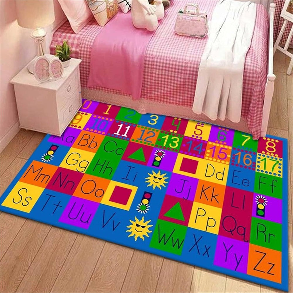 Educational Kids Area Rug 4x6ft | ABC Numbers Math Symbols Animal Shapes | Colorful Alphabet Learning Carpet | Playroom Classroom Kindergarten Rug | Digital Print Kids Rug 120x180cm