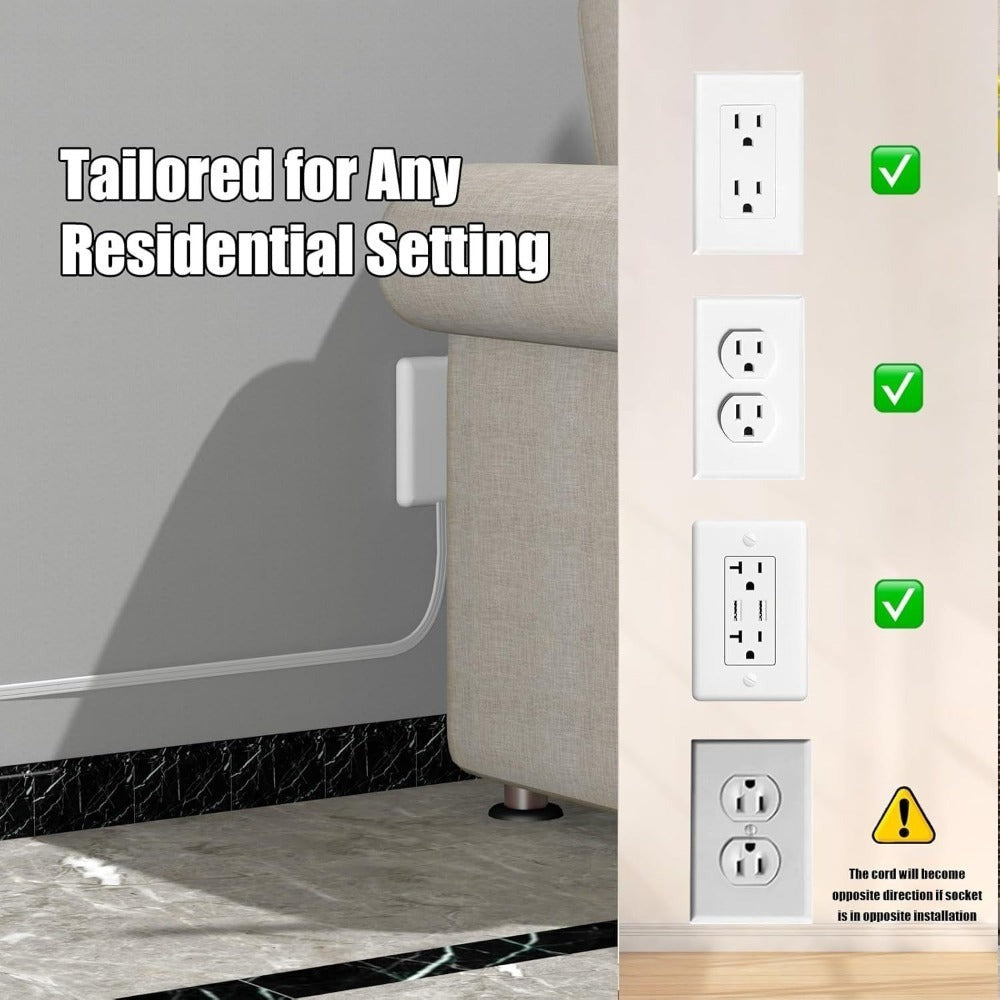 Flat Plug Extension Cord 3 Outlets Ultra Thin Wall Hugger with Outlet Concealer Cord Organizer Kit Space Saving Child Safe 13A 1625W for Behind Furniture Bed Sofa Desk Dorm Office 3FT 5FT 8FT