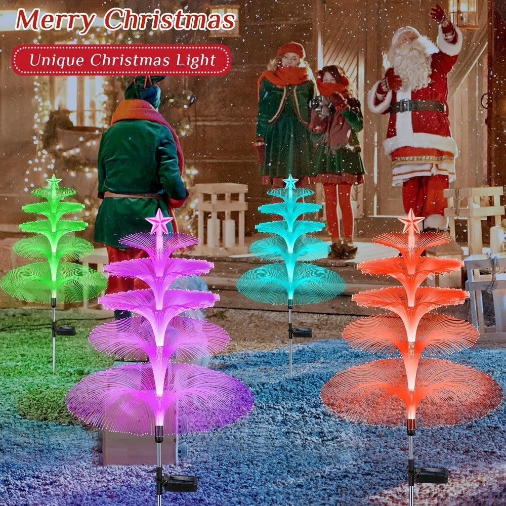 Solar Christmas Tree Lights Fiber Optic Star, 7-Color LED IP65 Waterproof Garden Stake Lights ¡ª 2 or 5 Layer Star for Lawn, Pathway, Patio & Holiday Decor | 2, 4 or 6 Pack