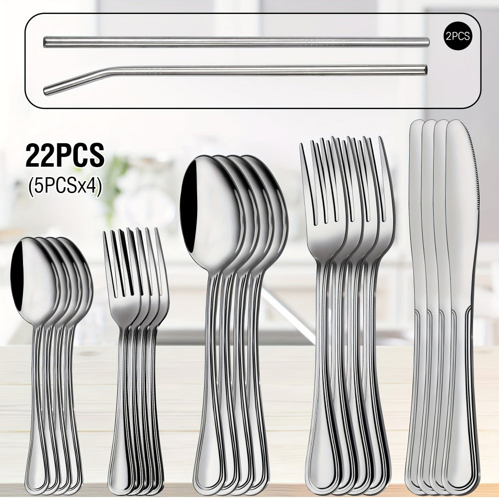 Stainless Steel Flatware Cutlery Set ¨C Mirror Polished, Dishwasher Safe, Silver & Black Options, Service for 4 / 8 / 12 ¨C Kitchen Utensil Set for Home, Restaurant & Wedding Gift