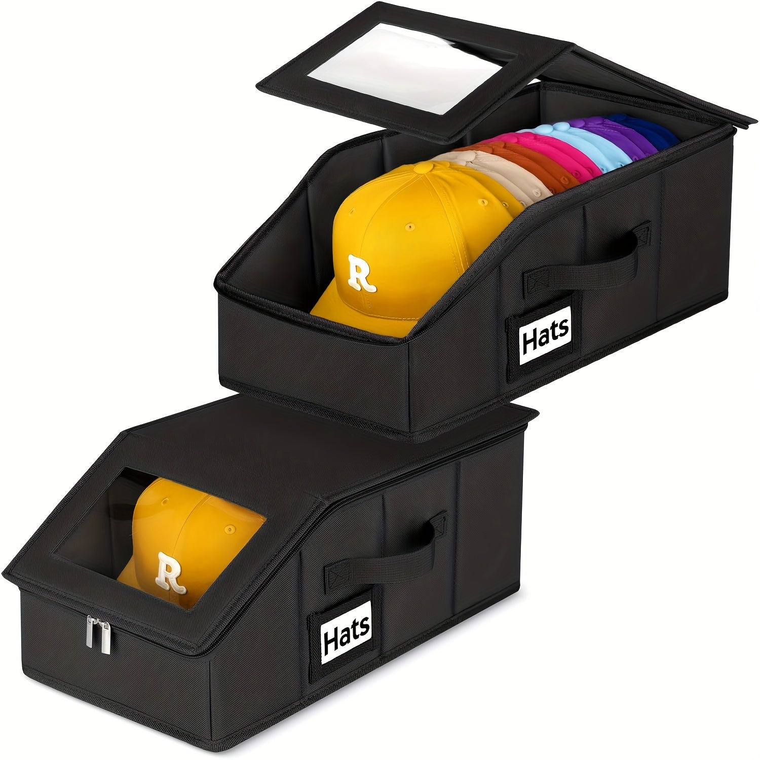 Hat Storage Box for Baseball Caps ¨C Stackable Cap Organizer for Closet, Holds Up to 30 Caps, Freestanding Hat Boxes for Women & Men | 1pc & 2pcs Pack in Gray, Black & Pink