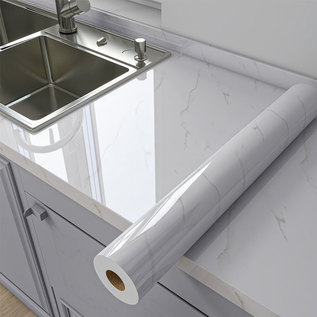 Marble Peel and Stick Wallpaper Roll - Waterproof Oil-Proof Self-Adhesive Wall Contact Paper for Kitchen Backsplash Bathroom Countertop