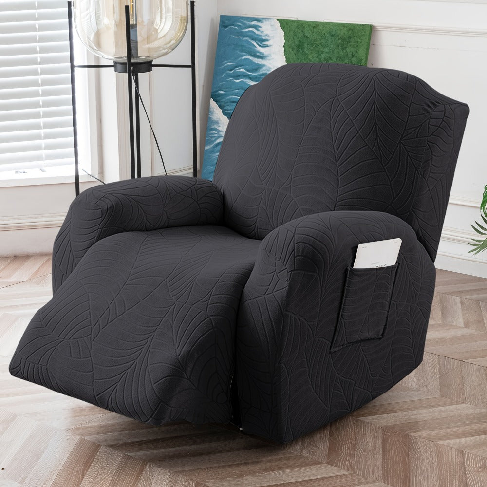 Recliner Chair Cover Slipcover 4-Piece Set ¨C Leaf Jacquard Stretch Furniture Protector with Storage Pocket, Non-Slip Recliner Sofa Cover for Living Room, Machine Washable, 6 Colors Available