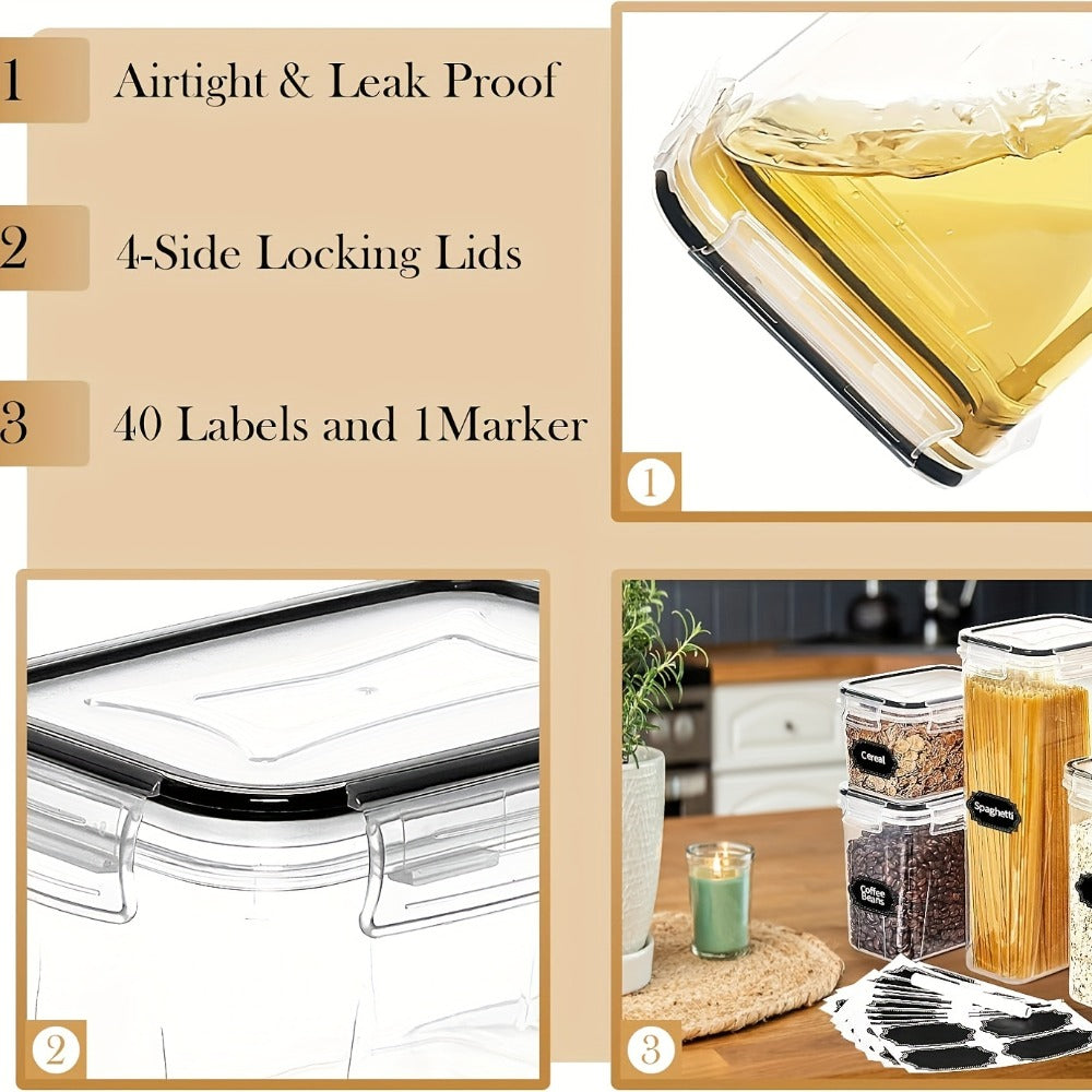 Airtight Food Storage Containers 64 Piece Set - BPA-Free Plastic Canisters with Lids for Pantry Kitchen Organization, Dishwasher Safe, Perfect for Storing Flour Sugar Cereal Dry Goods and Snacks, Includes Reusable Labels and Marker, 32 Boxes and 32 Lids