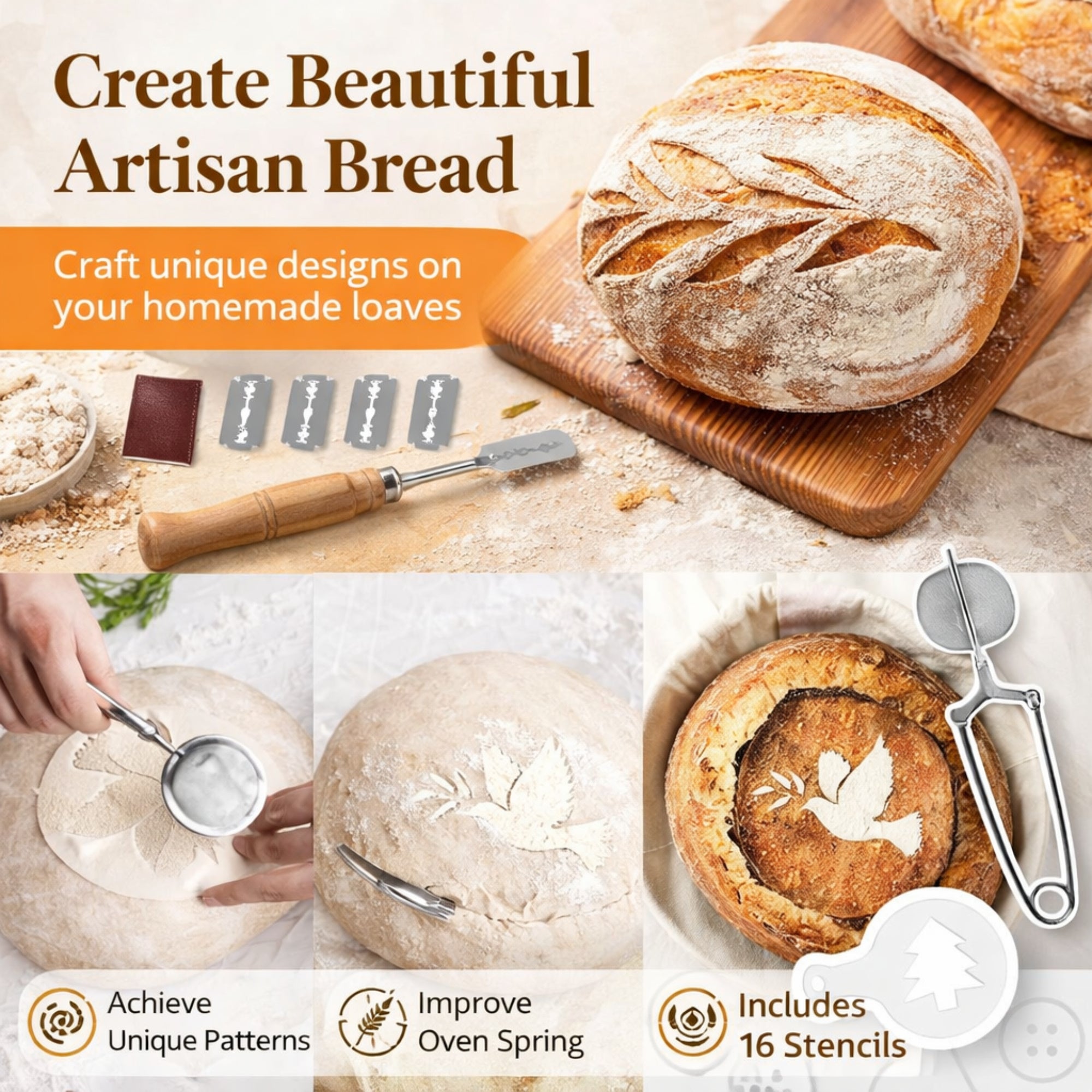 Sourdough Bread Proofing Basket Set 9 & 10 Inch - Banneton Bread Basket Kit with Danish Dough Whisk, Bread Lame, Dough Scrapers, Cooking Brush & Linen Liners