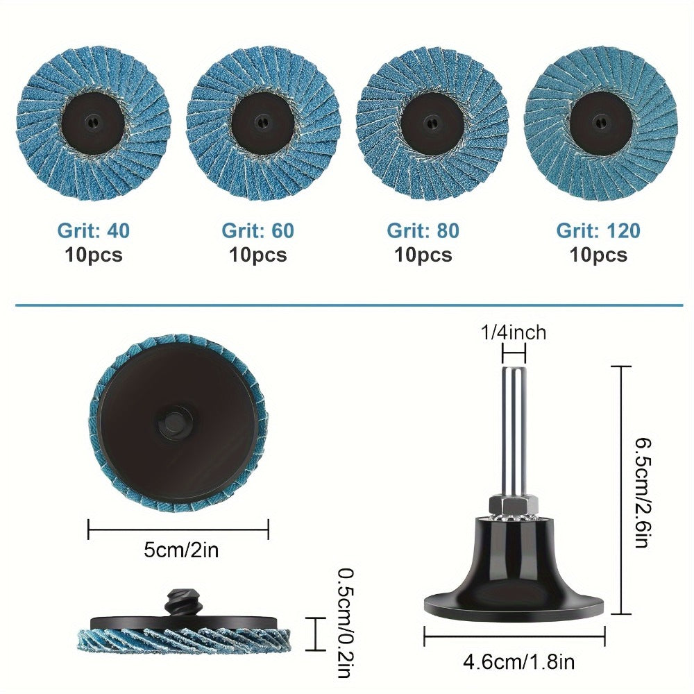 Quick Change Sanding Discs 40-Pack 2 Inch with 1/4 Shank Holder ¨C Zirconia Alumina Grinding Discs for Metal Wood Plastic Rust Paint Removal Deburring Polishing Compatible with Die Grinder Rotary Tool