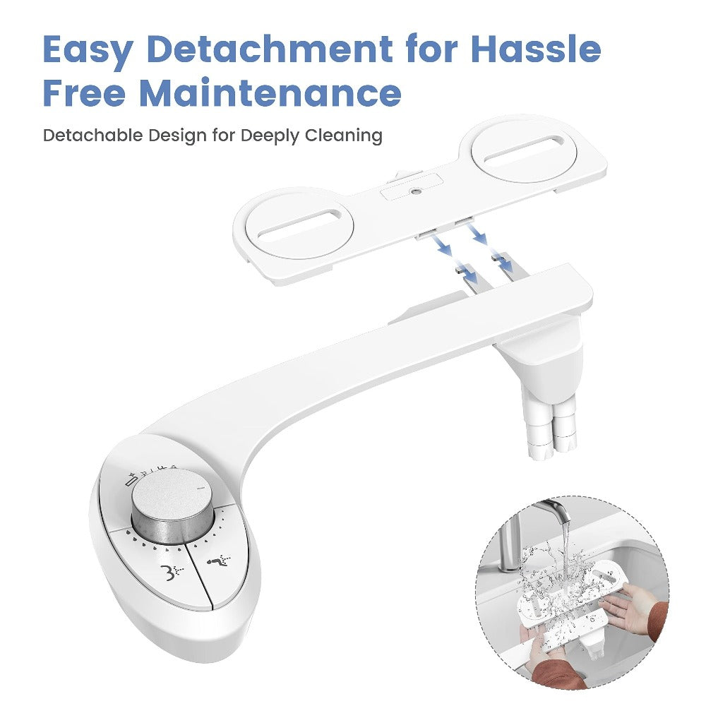 Ultra-Slim Non-Electric Bidet Attachment for Toilet, Self-Cleaning Dual Retractable Nozzles, Adjustable Water Pressure, Fresh Water Sprayer, US Standard, Easy Install