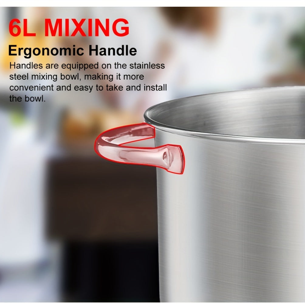 Stand Mixer 1200W 6L Stainless Steel Bowl - Kitchen Food Stand Mixer with Dough Hook, Whisk & Beater, 6-Speed Tilt-Head Electric Mixer for Baking, Kneading, Whipping, Red