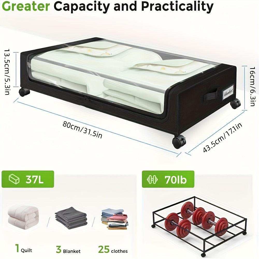 Under Bed Storage Containers with Wheels - Foldable Closet Organizer Bins with Label Holder for Clothing Blankets Shoes Comforter Pillows Bedding