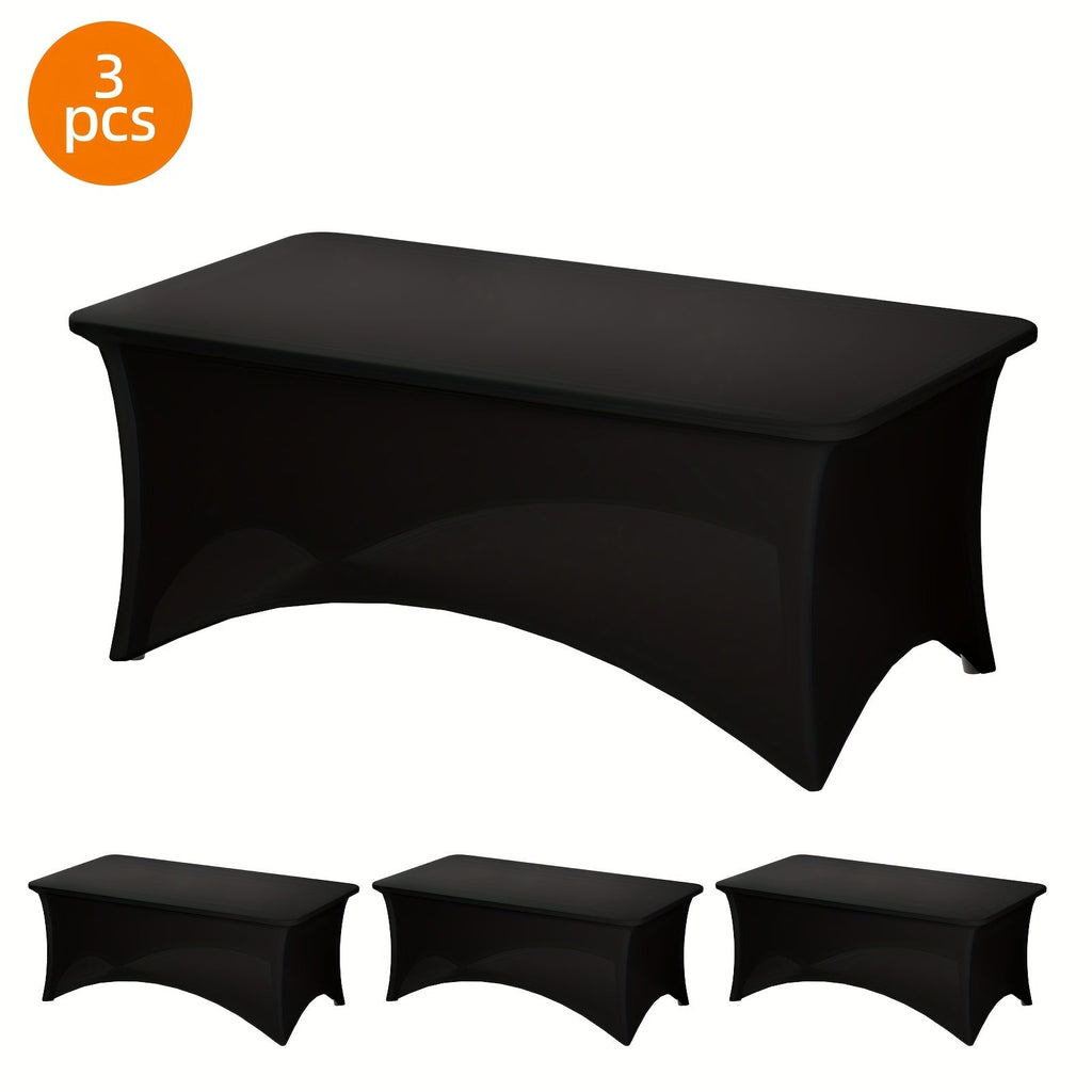 Spandex Stretch Fitted Tablecloths 2pcs 3pcs ¨C 4ft 6ft 8ft Rectangular Elastic Table Covers, Wrinkle-Resistant in Black & White for Wedding, Banquet, Trade Show, Graduation & Party Decoration