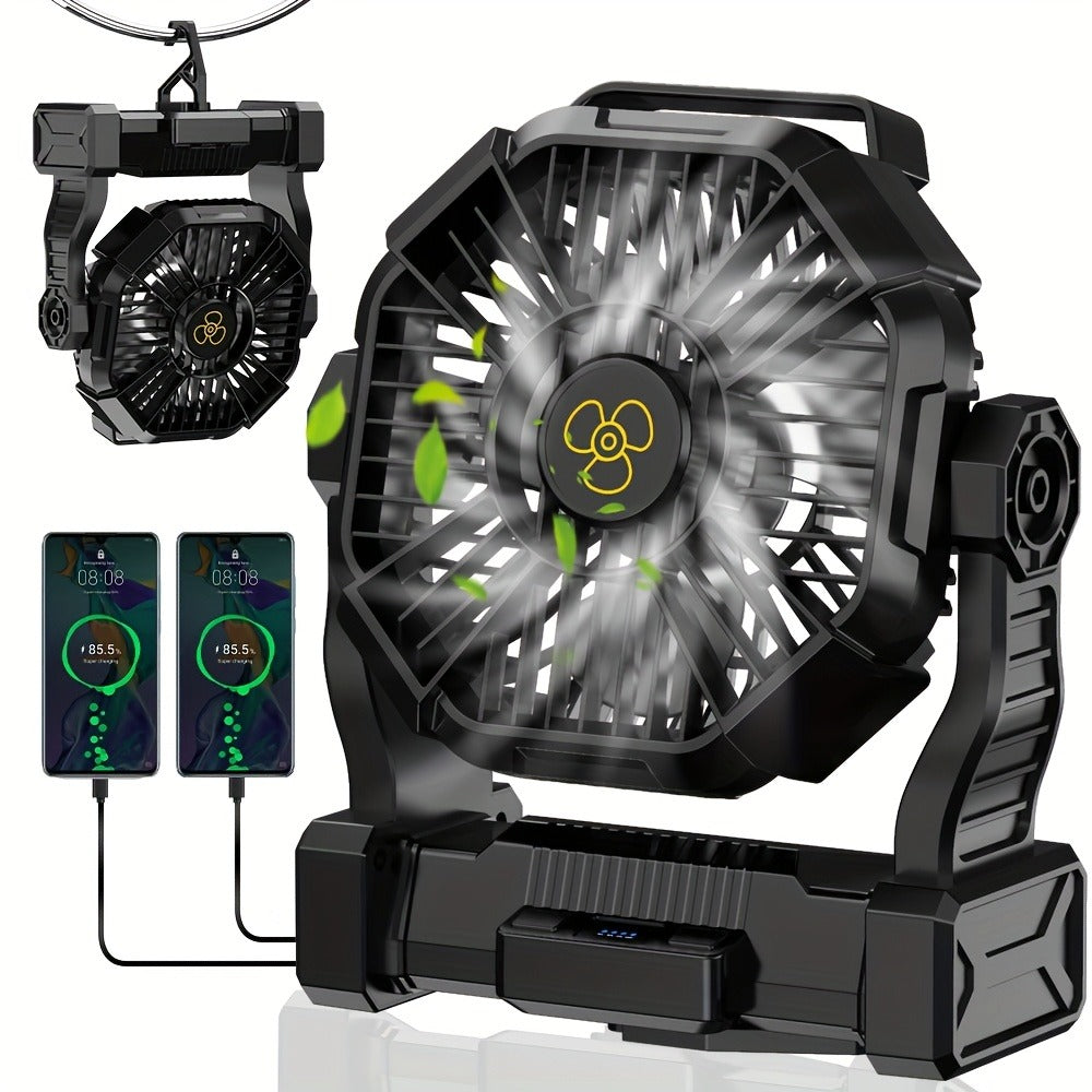 Camping Fan with LED Lantern 3-in-1 Rechargeable Portable Tent Fan with Hook Timer & Rotation for Car RV Barbecue Travel Outdoor