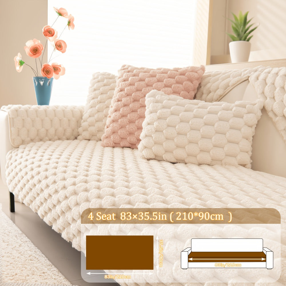 Non-Slip Sofa Cushion Cover Fuzzy Couch Pad Anti-Scratch Pet Friendly Machine Washable Fits 2 3 4 Seat Sectional Recliner 35.5 Inch Wide Beige Light Brown Grey
