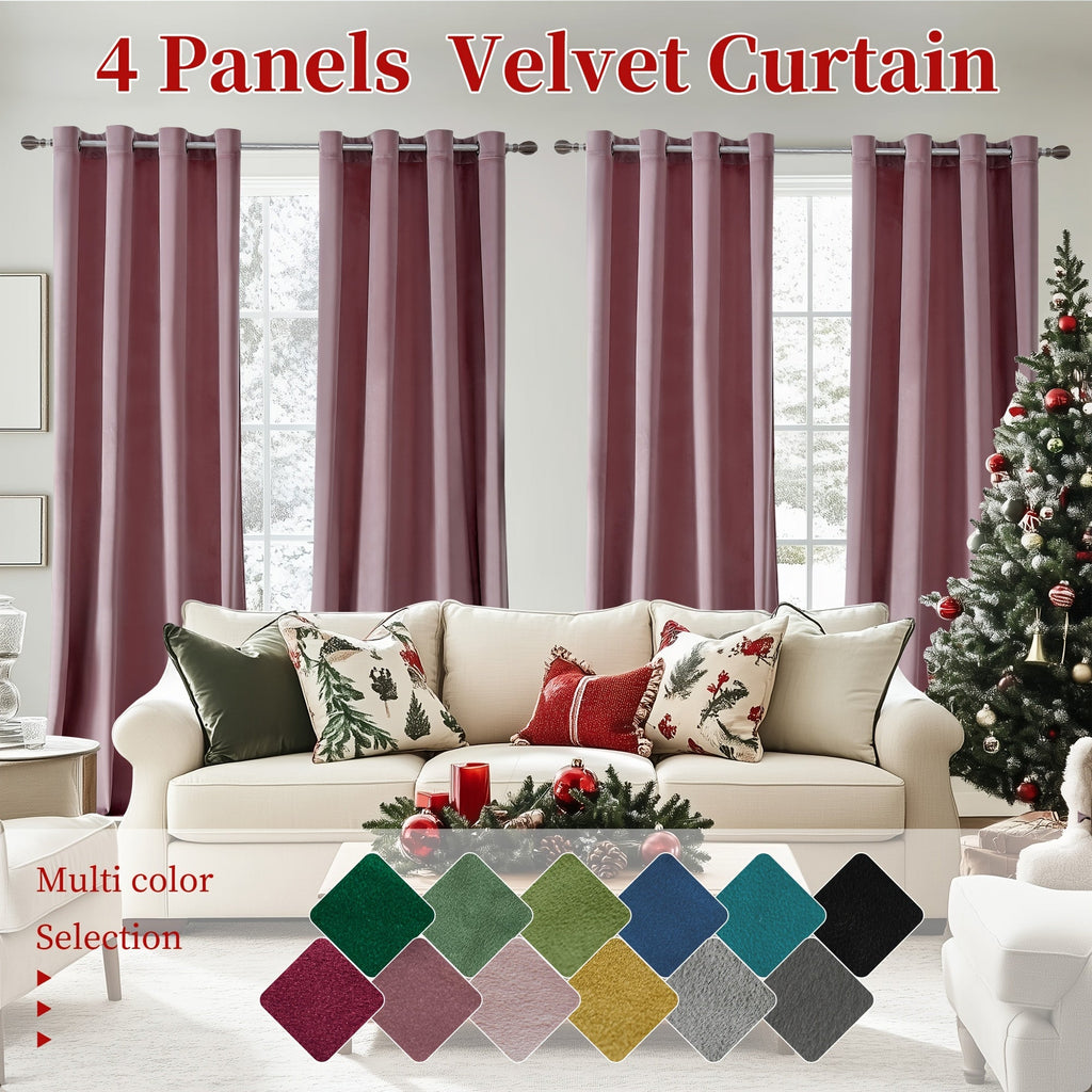 Blackout Curtains 4 Panels Velvet Thermal Insulated Noise Reducing Grommet Top Room Darkening Drapes for Living Room Bedroom Decor