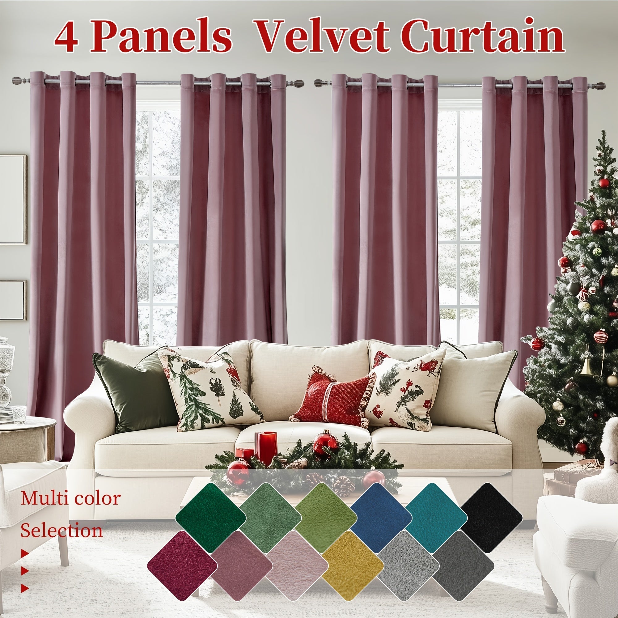 Blackout Curtains 4 Panels Velvet Thermal Insulated Noise Reducing Grommet Top Room Darkening Drapes for Living Room Bedroom Decor