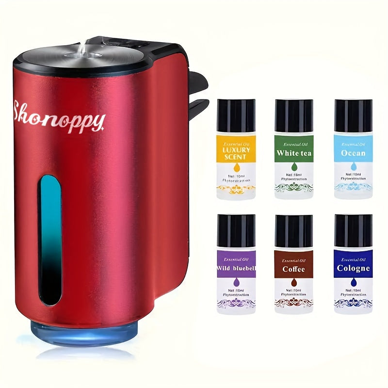 Car Air Freshener Diffuser USB Aromatherapy Humidifier with 3 6 10 Bottles Essential Oils 0.34oz Adjustable Fragrance Output Vehicle Scent Diffuser Gray Blue Red