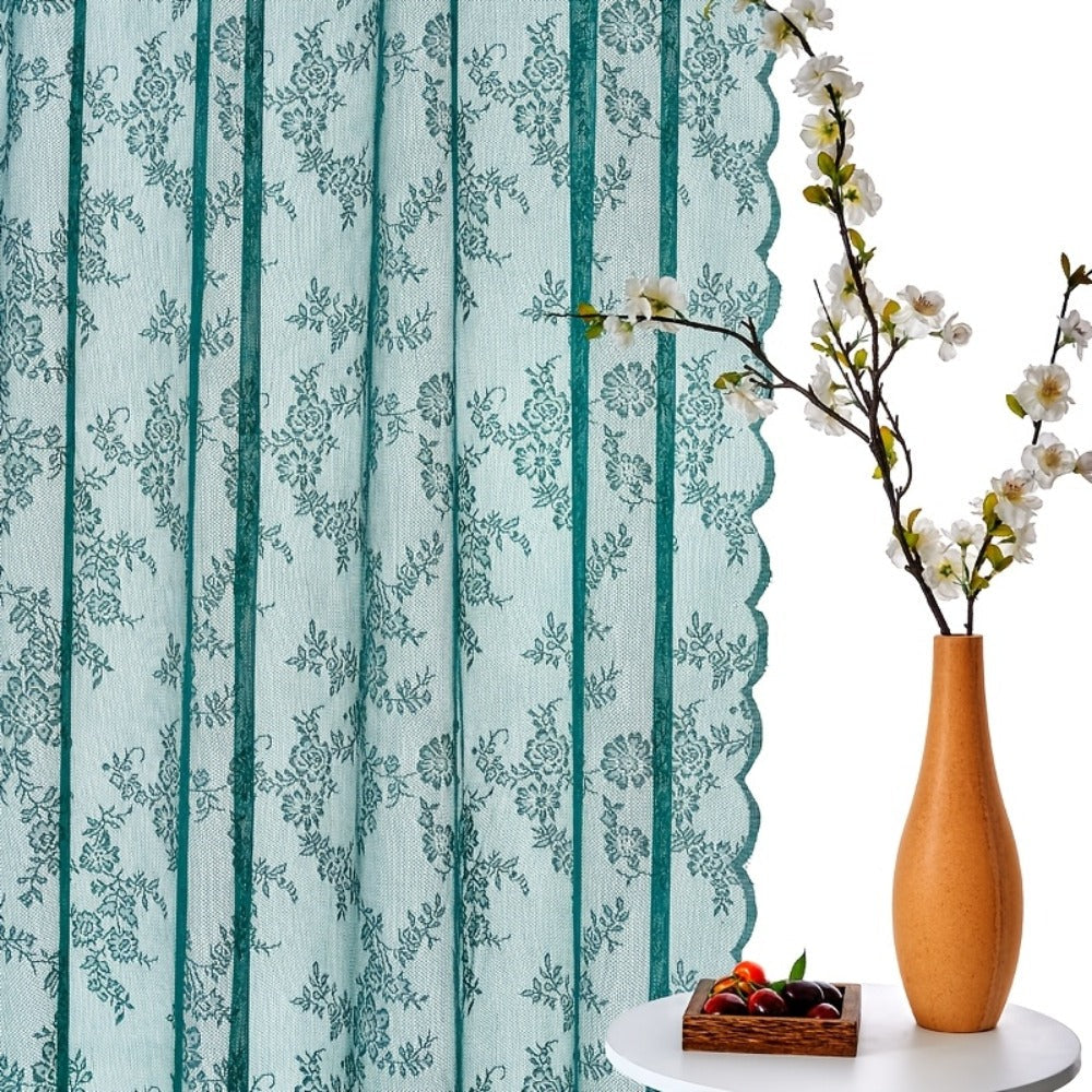 Sheer Lace Curtains 2 Panels Bohemian Floral Semi-Transparent Rod Pocket Window Curtains for Living Room Bedroom All Seasons