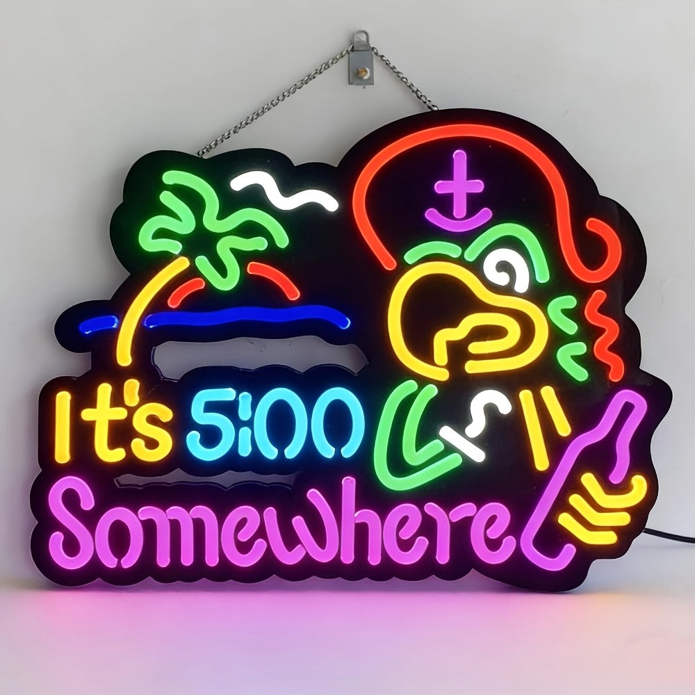 Neon Light Sign Beer O'Clock It's 5 O'Clock Somewhere Bar Sign LED Wall Decor for Man Cave Home Bar Pub Game Room Party Birthday Bedroom Window Decoration Gift