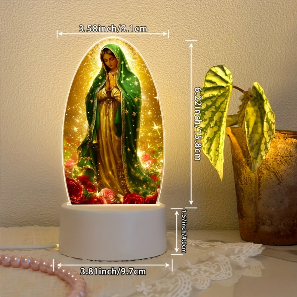 Guadalupe Prayer Light with Warm White LED & Switch Control - Virgin Mary Night Light for Christian Home Decor Baptism Worship Prayer Room Spiritual Gift New Home