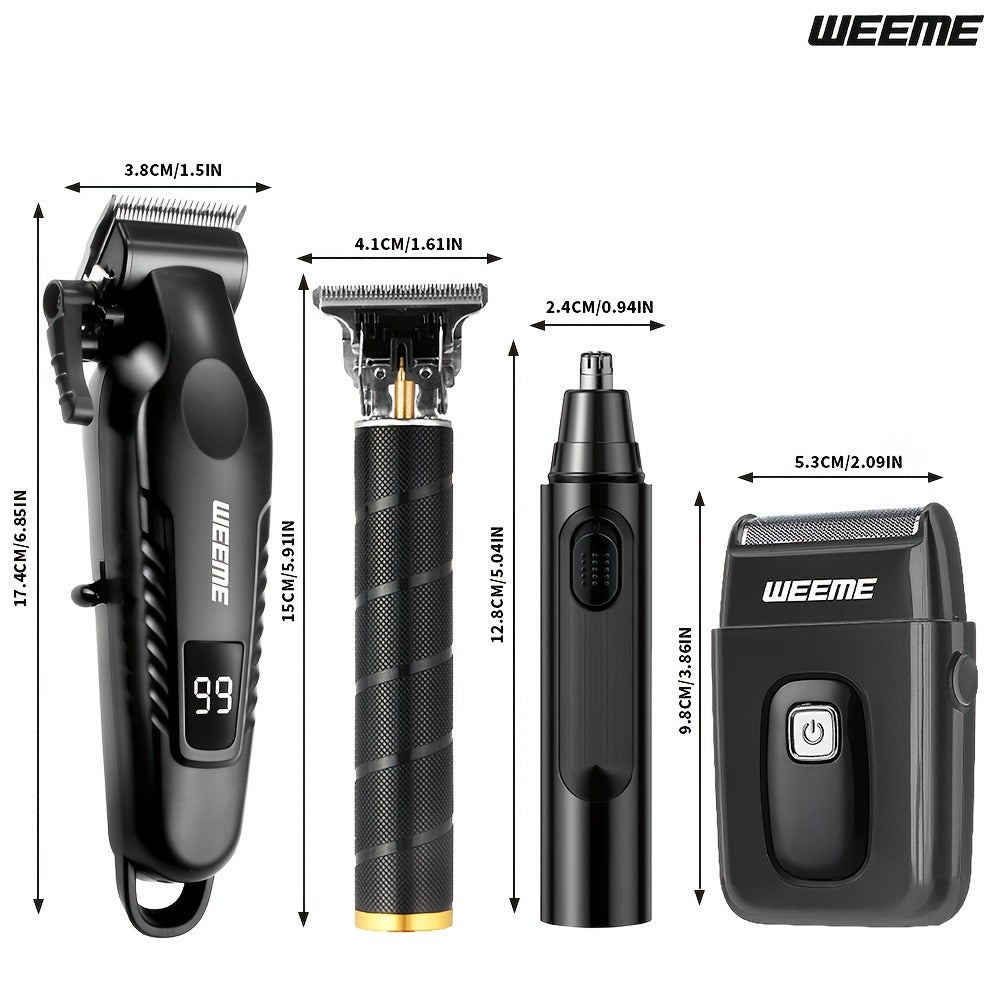 Men's Grooming Kit 4-Piece Set ¨C USB Rechargeable Hair Clipper, Nose Trimmer, Electric Shaver & T9 Detailer with 8 Guide Combs, Professional Cordless Beard Trimmer Set for Men