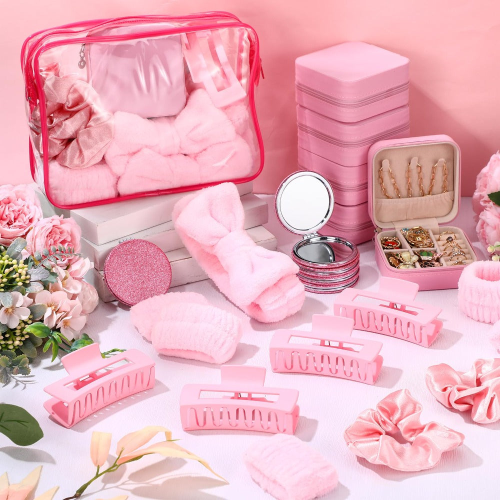 Spa Party Favors Set 48pcs for Women ¨C Sleepover Party Supplies with Headband, Wristband, Scrunchies, Hair Clip, Jewelry Case, Makeup Bag & Mirror, Bridesmaid Proposal Gift, Girls Night Return Gifts