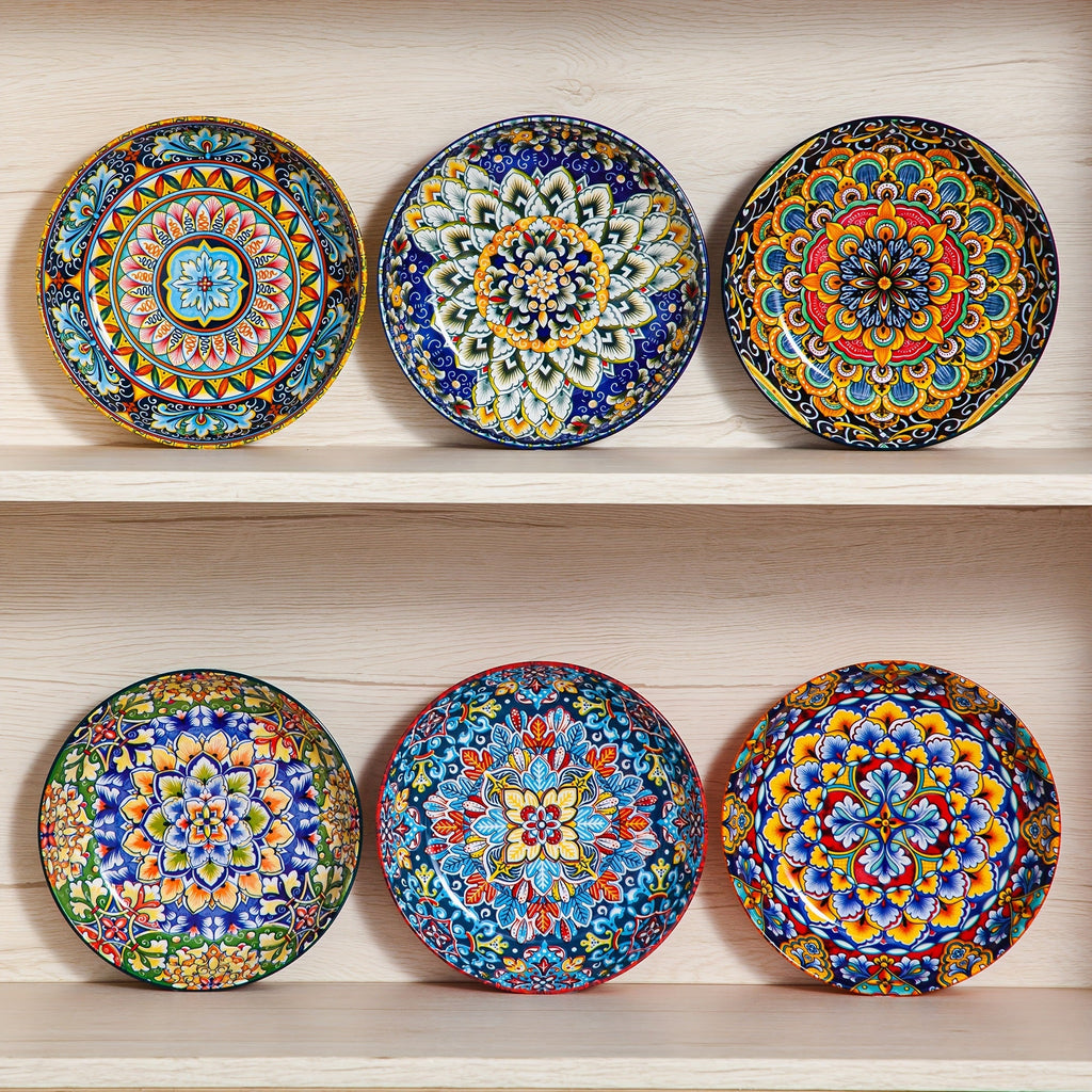 Bohemian Pasta Bowls Set of 6 | 32 Oz Porcelain, Floral Pattern, Microwave & Dishwasher Safe ¨C VANCASSO