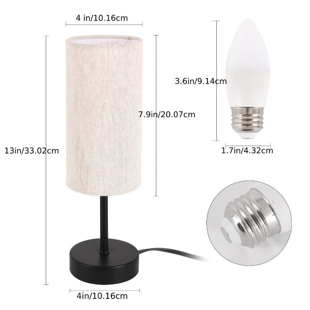 Small Bedside Table Lamp Set of 2 ¨C Linen Shade Nightstand Lamp with Cord Switch, 5W LED Bulb Included, Compact Desk Light for Bedroom Living Room Children's Room Office Dorm (Black / Beige Black)