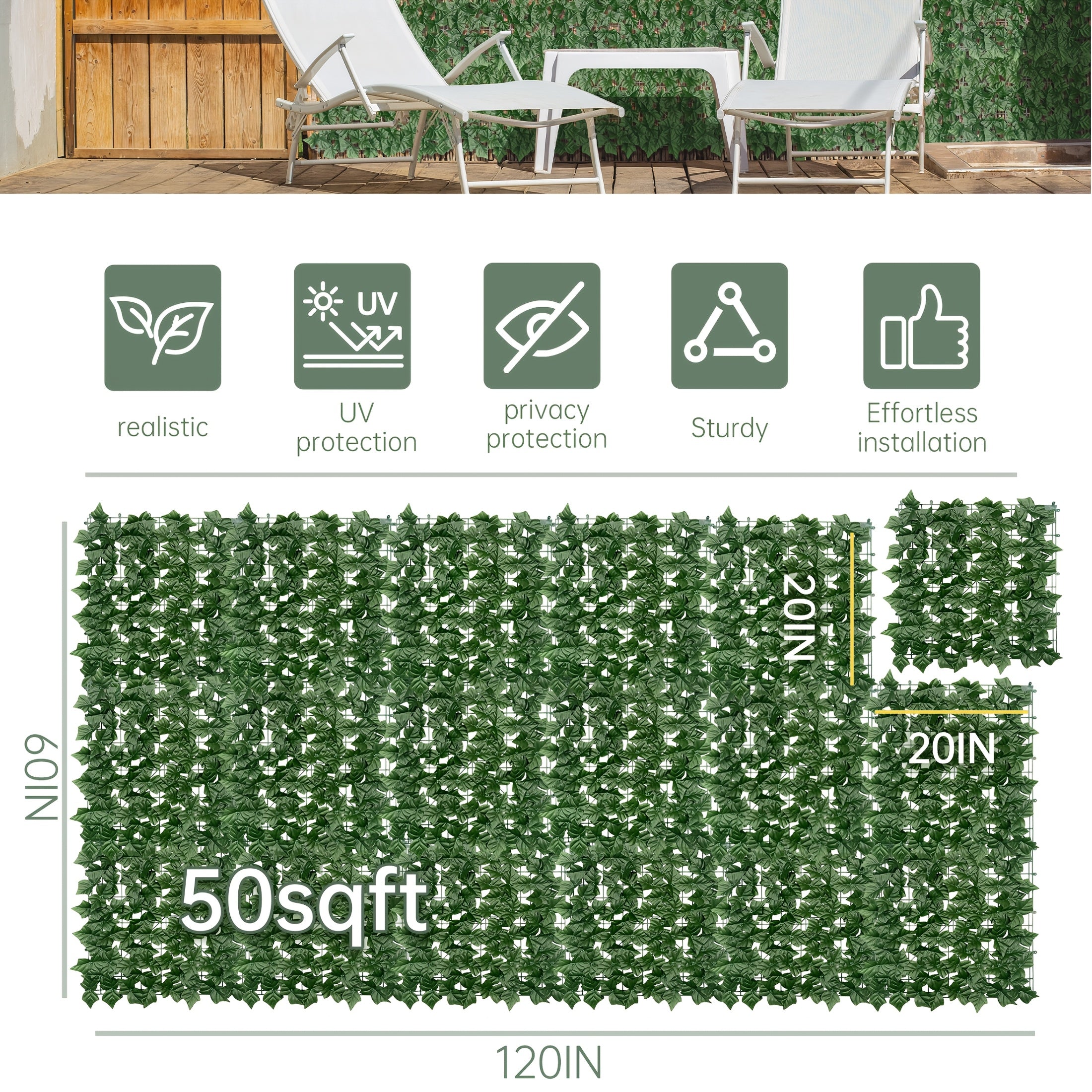 Artificial Ivy Privacy Fence Screen ¨C UV-Resistant Faux Ivy Hedge Panel for Outdoor Patio, Garden, Balcony & Fence Cover | Realistic Greenery Wall Decor | Multiple Sizes Available
