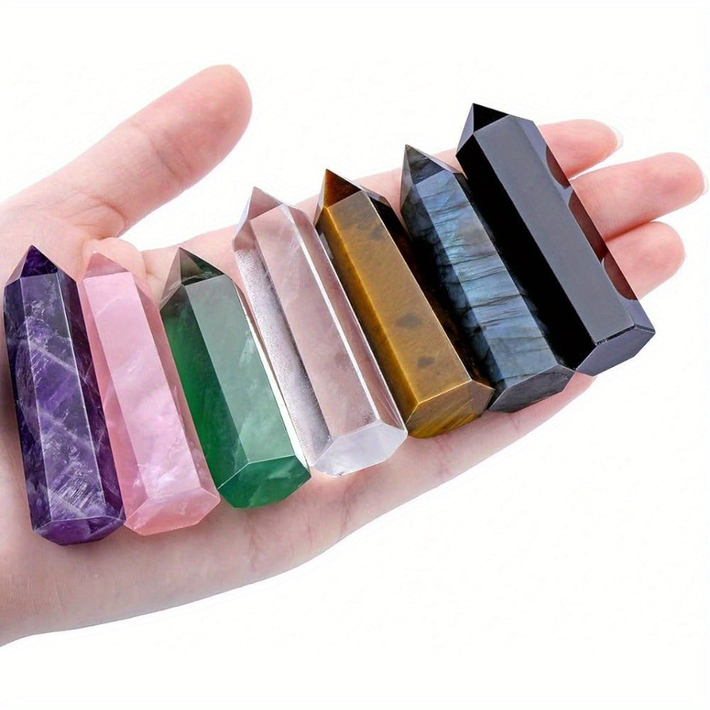 Natural Rainbow Fluorite Crystal Tower Set 7PCS ¨C Hand-Polished Hexagonal Gemstone Obelisks 2.2 Inch, Crystal Points for Home Decor, Meditation, Reiki & Holiday Gift, Eco-Crafted Mineral Collection