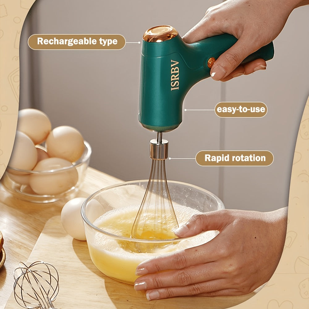 Cordless Electric Hand Mixer Mini USB Rechargeable Whisk Beater 1500RPM for Whipping Cream Cake Batter Ice Cream Egg Beating Home Kitchen Baking