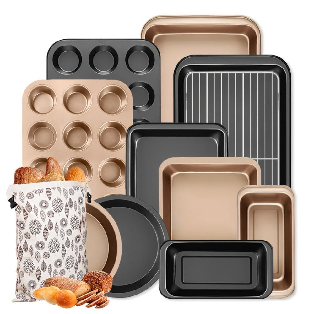Nonstick Baking Pan Set 2 to 18pcs Carbon Steel Round Square Cake Pan Muffin Pan Bread Pan Cookie Sheet Pizza Pan Wire Rack Whisk Spatula Measuring Spoon Complete Bakeware Set