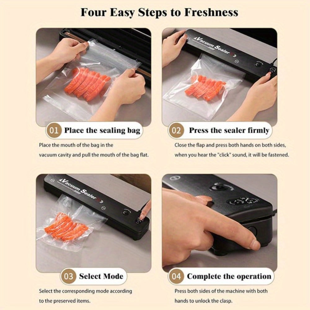 Food Vacuum Sealer Machine 1850W, Automatic Vacuum Sealer with 50 Vacuum Bags ¡ª Compact Food Preservation Air Sealer for Fresh Food & Long-Term Storage | Black & White