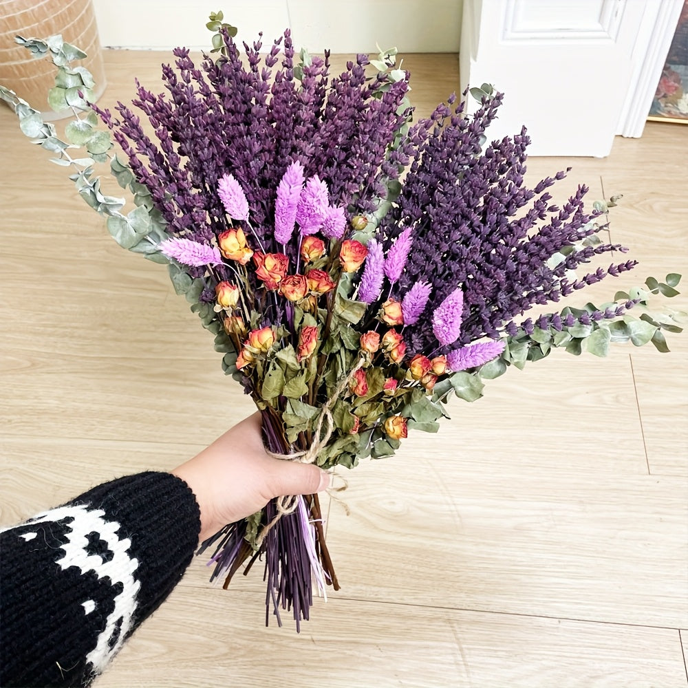 Dried Lavender Bouquet 65 Stems with Eucalyptus Dried Rose Bunny Tails Lilac Pink Purple Flowers for Vase, Fragrant Wedding Decoration Home Decor Spring Gift for Her