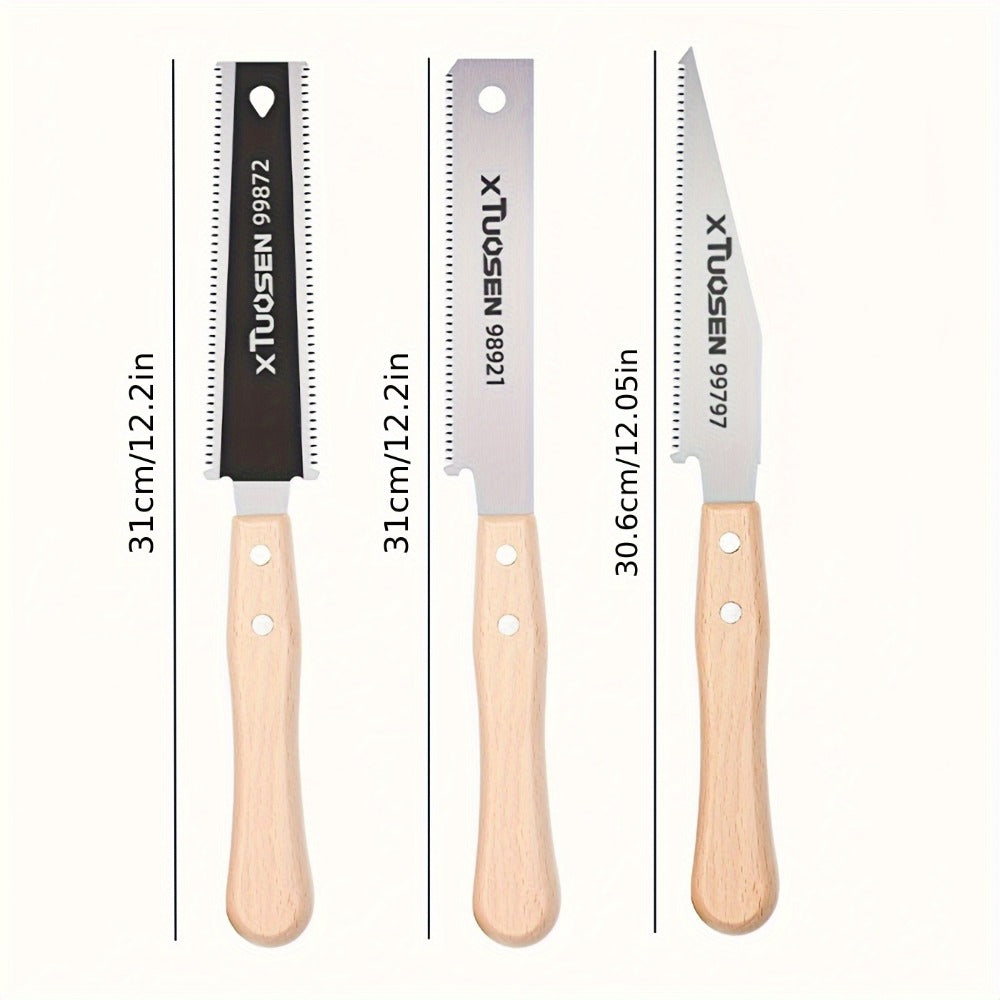 Japanese Pull Saw Set 3-Piece ¨C Double-Sided Fine Teeth Curved Hardwood Hand Saw for Woodworking, Trimming & Precision Cutting, Double-Edged Flush Cut Saw for Pros & DIYers