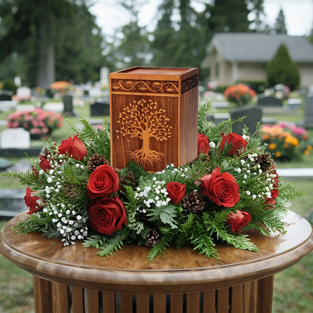 Cremation Urns for Human Ashes Adult ¨C Wood Tree of Life Memorial Urn Box 200 Cu In for Men Women Child Burial Funeral Keepsake Holds Adult Ashes Fits Pets Cat Dog