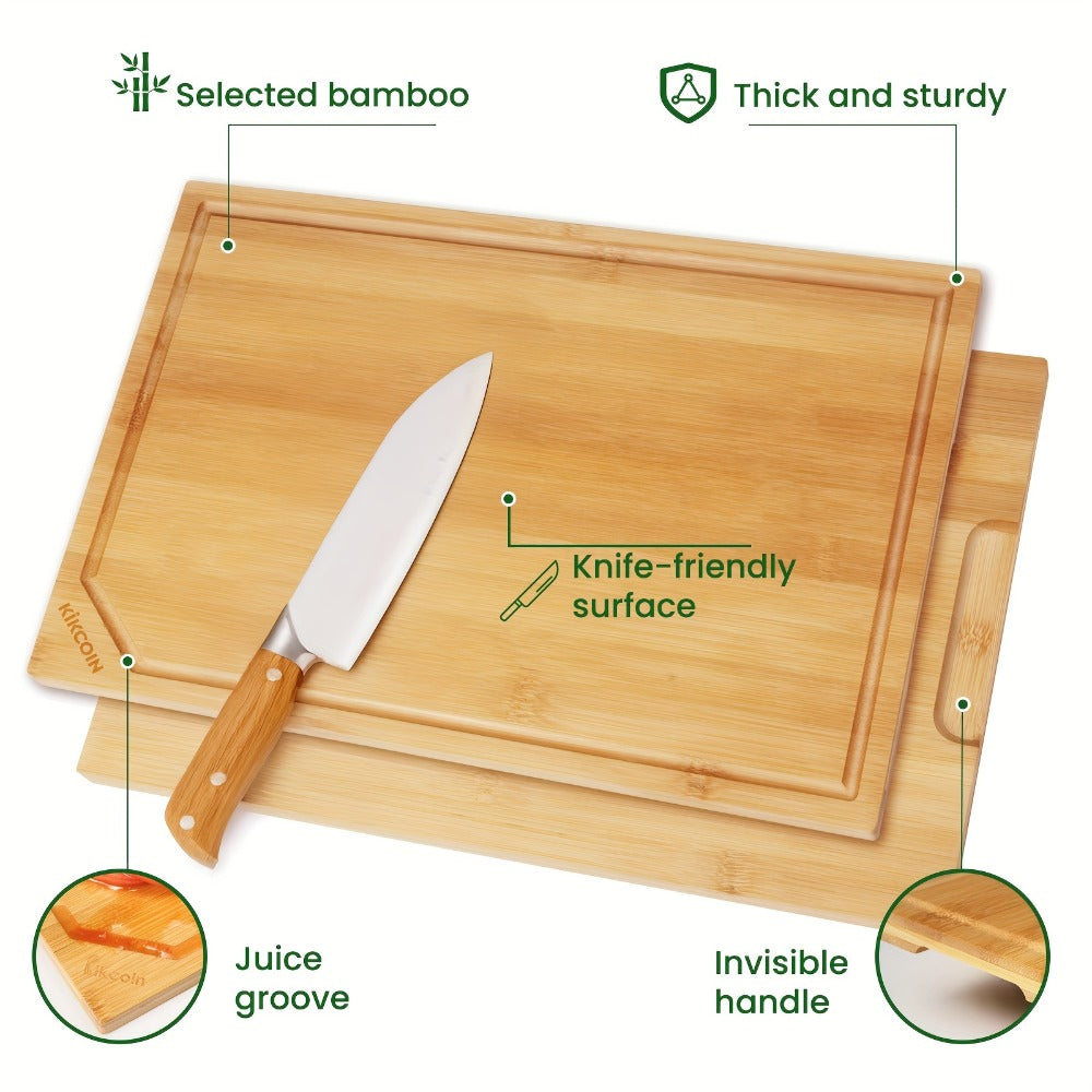 Bamboo Cutting Board Set 4-Piece Extra Large ¨C Heavy Duty Chopping Boards with Juice Grooves for Meat, Vegetables & Cheese | Essential Kitchen Tools | Mother¡¯s Day & Holiday Gift
